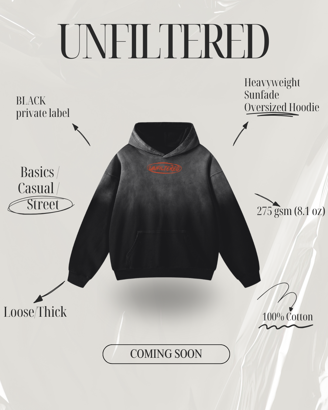 UNFILTERED PRIVATE LABEL HOODIE(BLACK)