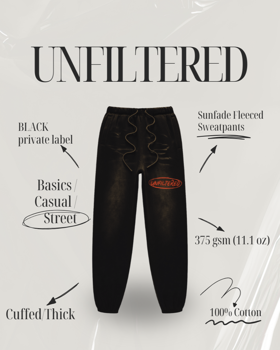 UNFILTERED PRIVATE LABEL CUFFED SWEATS(BLACK)